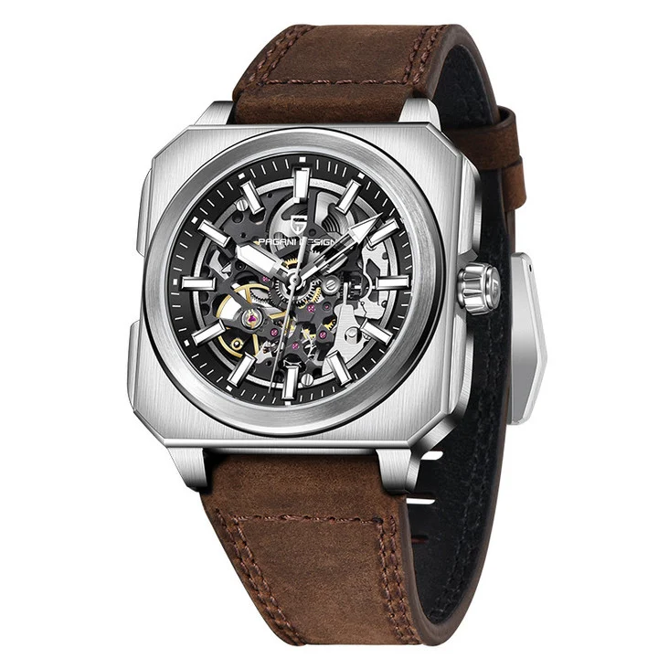 Pagani Design Automatic Skeleton Dial Brown Strap Men's Watch | PD-1791 - Image 3
