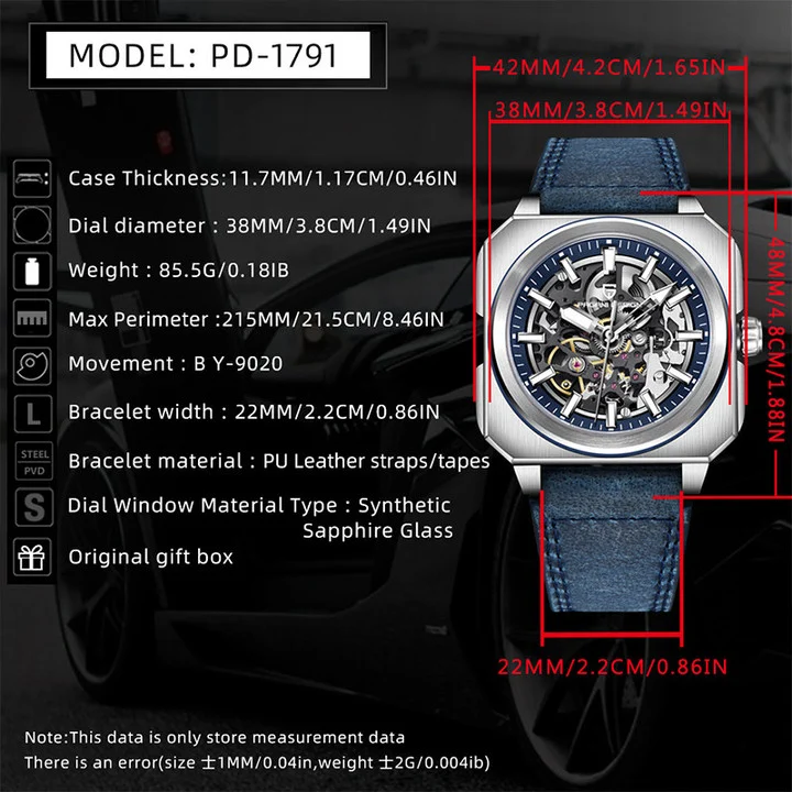 Pagani Design Automatic Skeleton Dial Brown Strap Men's Watch | PD-1791 - Image 4