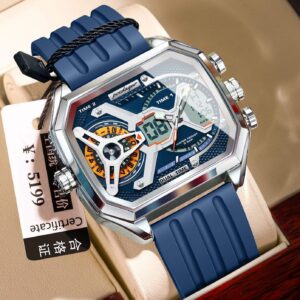 Poedagar E106 Men's Analog-Digital Watch - Silver Blue