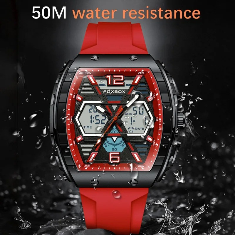 FOXBOX Red Slicon Luxury Mens Quartz Watch Sport Waterproof Digital Luminous watch - Image 4