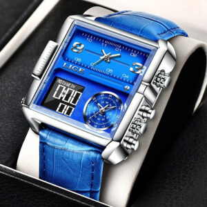 LIGE 8925A Top Brand Luxury Mens Watches Square Digital Sports Quartz Wrist Watch for Men Waterproof Stopwatch Relogio Masculino